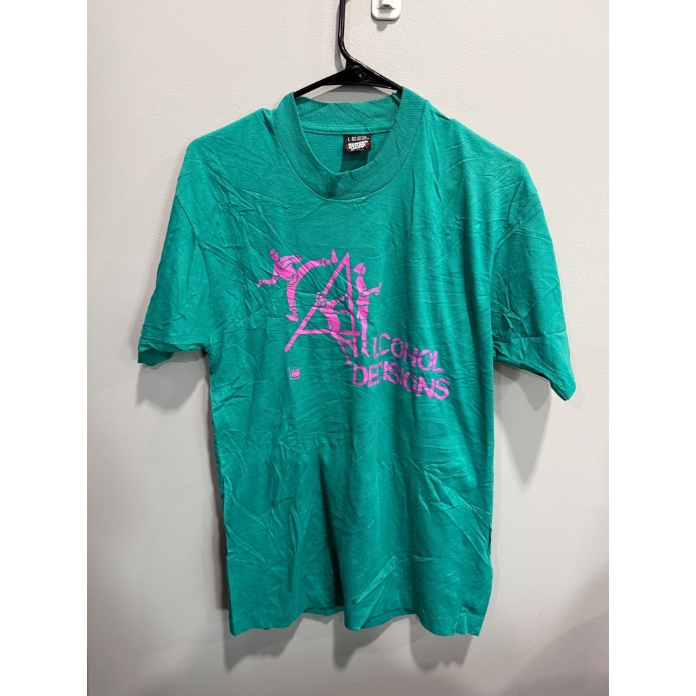 Vintage 80s Alcohol Designs Graphic T-Shirt Screen Stars Best Large